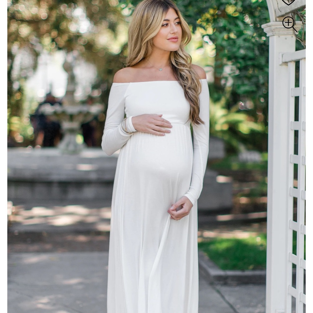 Maternity white off the shoulder dress